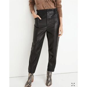 NWOT Madewell Women's Black Vegan Faux Leather Paperbag Wide Leg Pants  Size 8